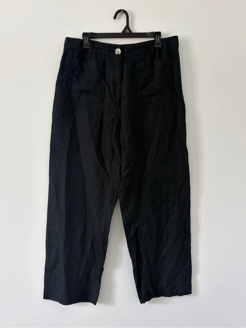 Quince 100% European Linen Patch Pocket Wide Leg Pants Black 12